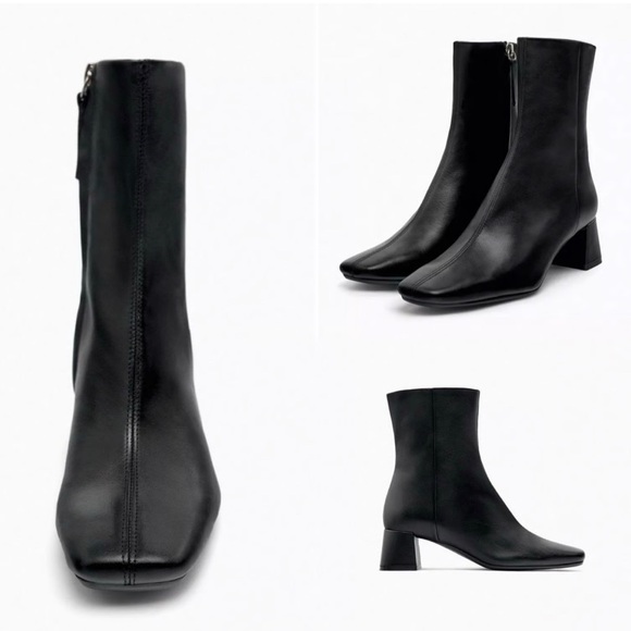 Zara Sleek Black Heeled Boots - Picture 1 of 8